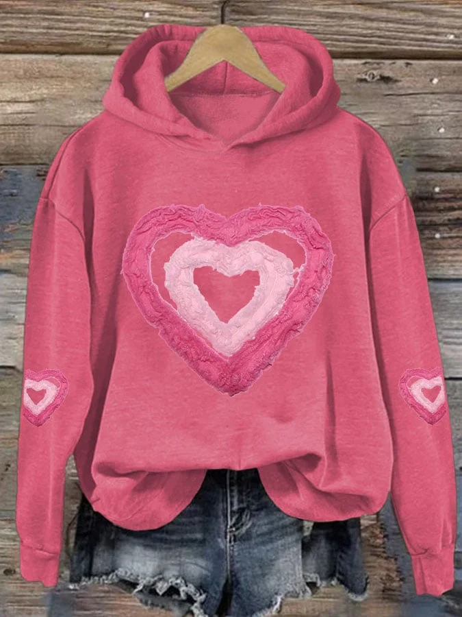 Women's Valentine's Day Printed Long Sleeve Hooded Sweatshirt