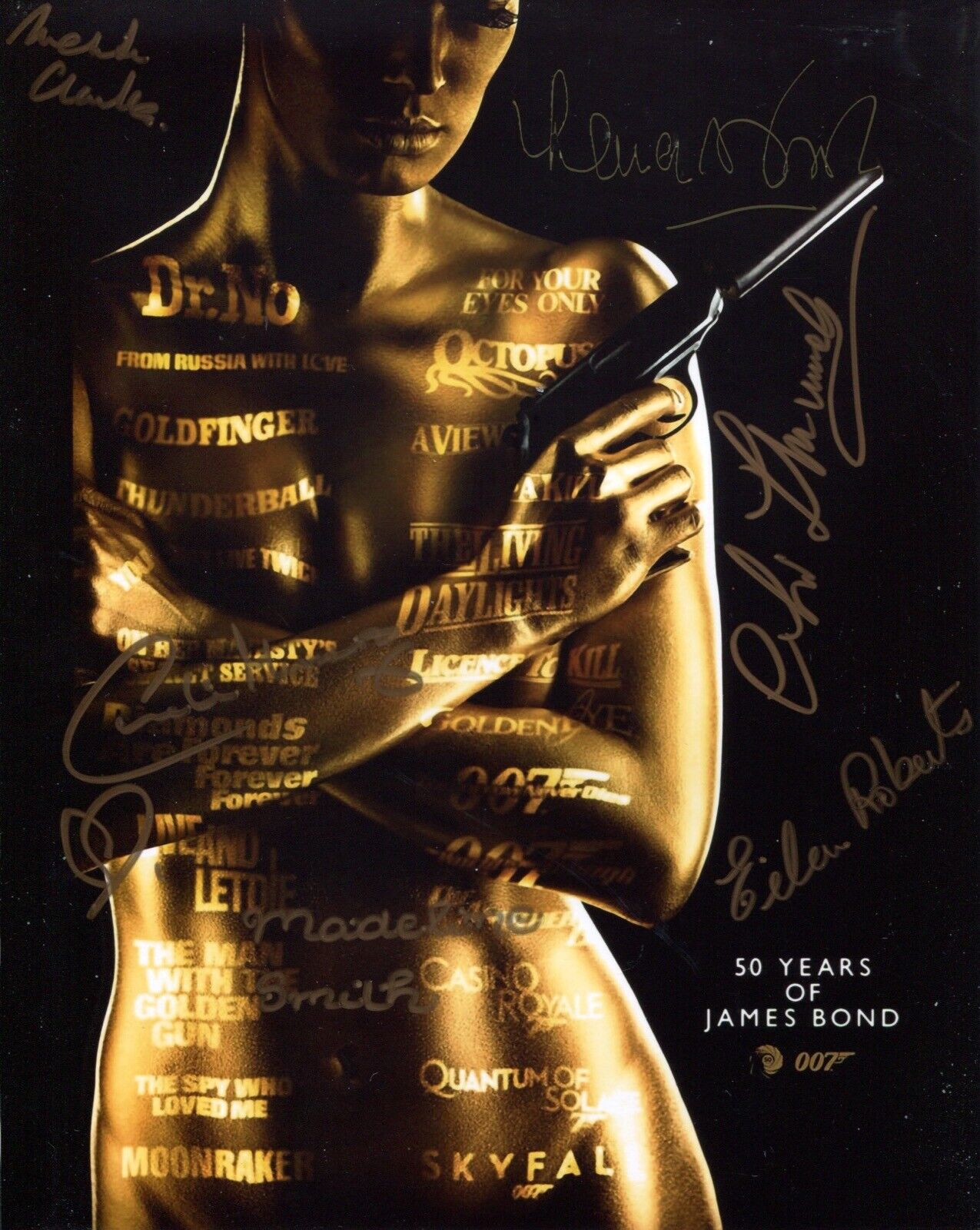 007 James Bond Photo Poster painting signed by SIX actors who have starred in a Bond movie!