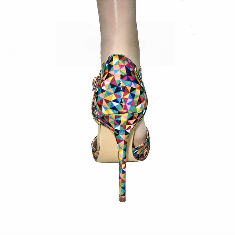 Colorful T Strap Pumps Pointy Toe Stiletto Heels |FSJ Shoes