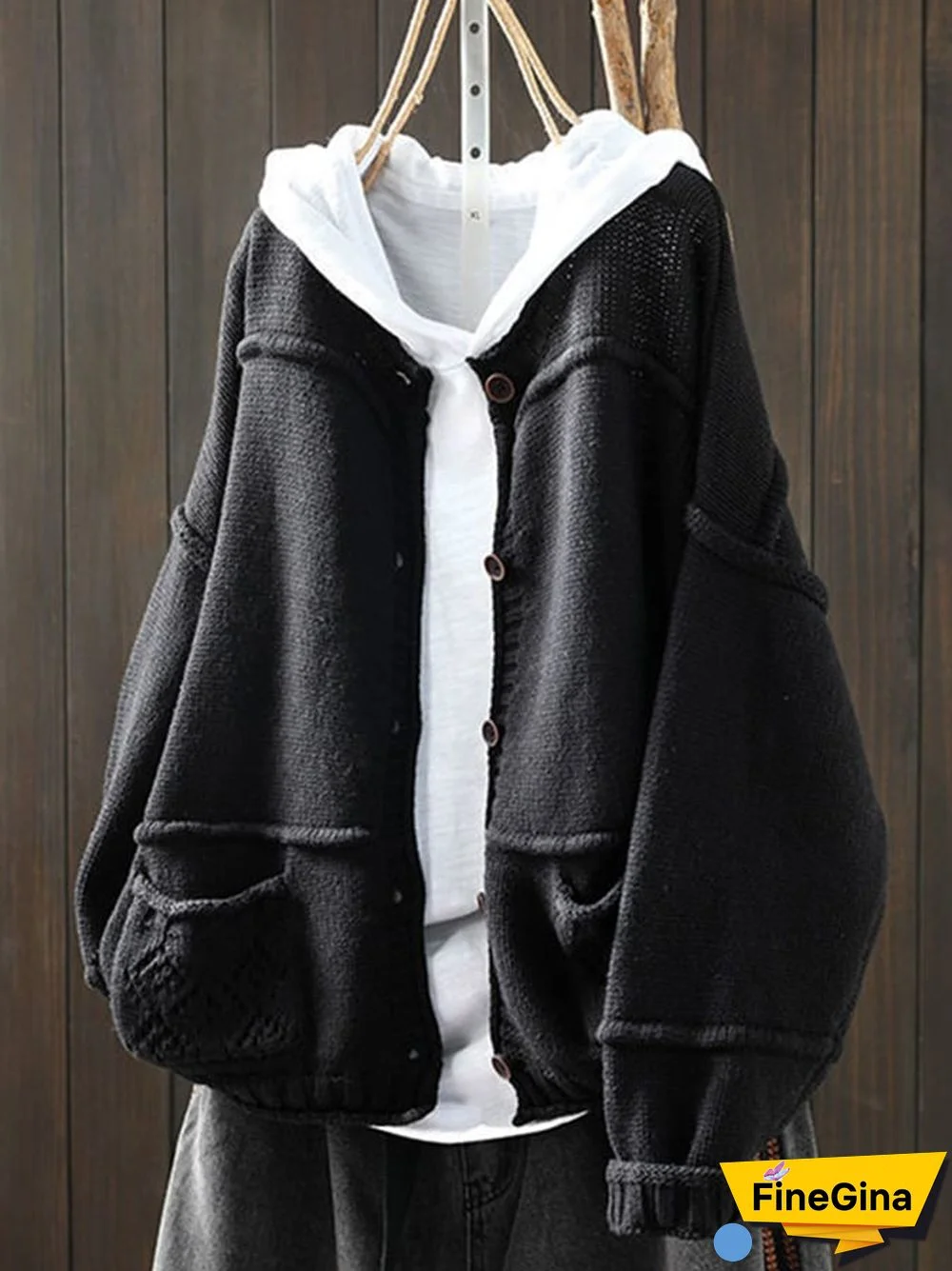 Women's Literary Vintage Old Splicing Button Sweater Coat
