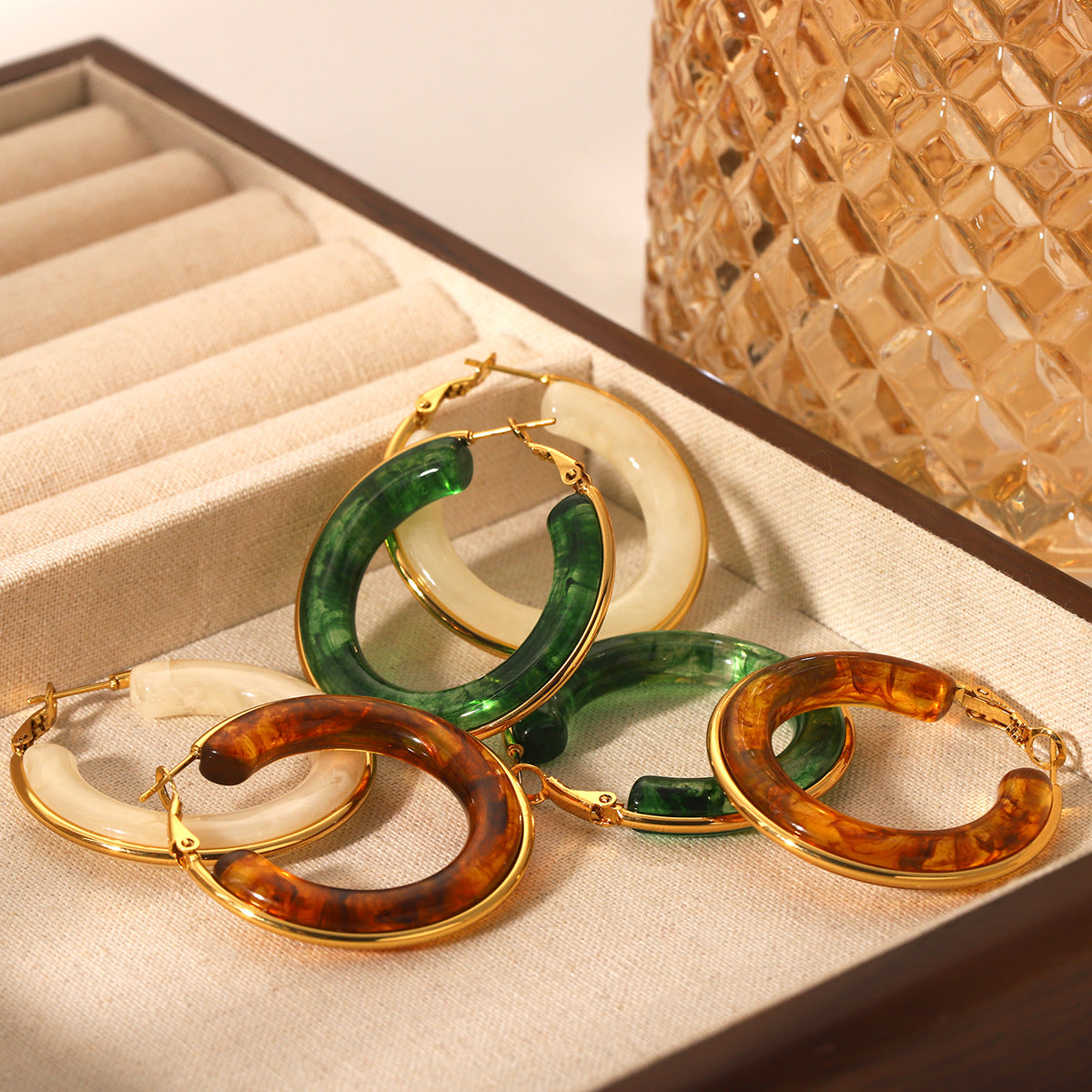 French Retro Style Stainless Steel Earrings Resin Earrings Female Earrings Niche Design