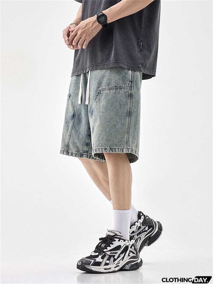 Men's Personality Leisure Blue Elastic Waist Jeans