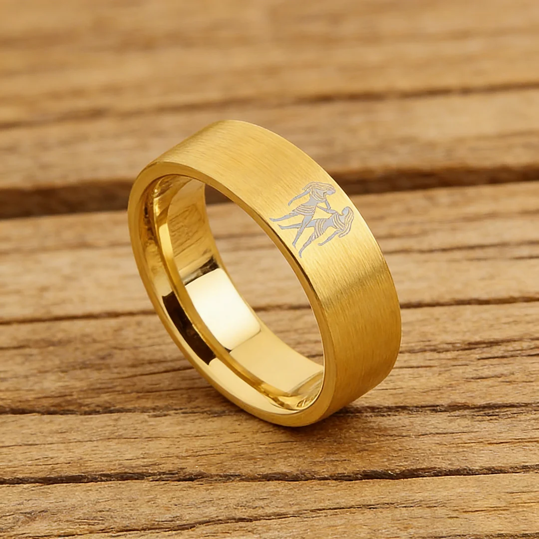 Men Women Flat Gemini Tungsten Carbide Rings Gold Couple Wedding Bands Top Comfort Fit 4MM 6MM 8MM