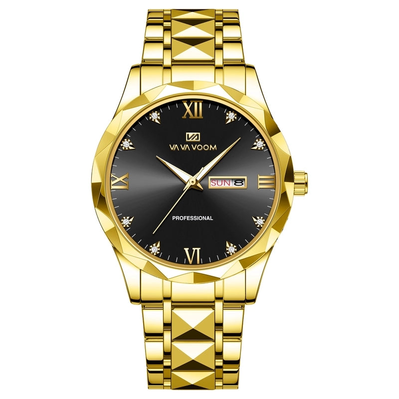 Diamond Stainless Steel Watch With Men’s Business Simple Calendar Quartz Waterproof Watch One-piece Delivery