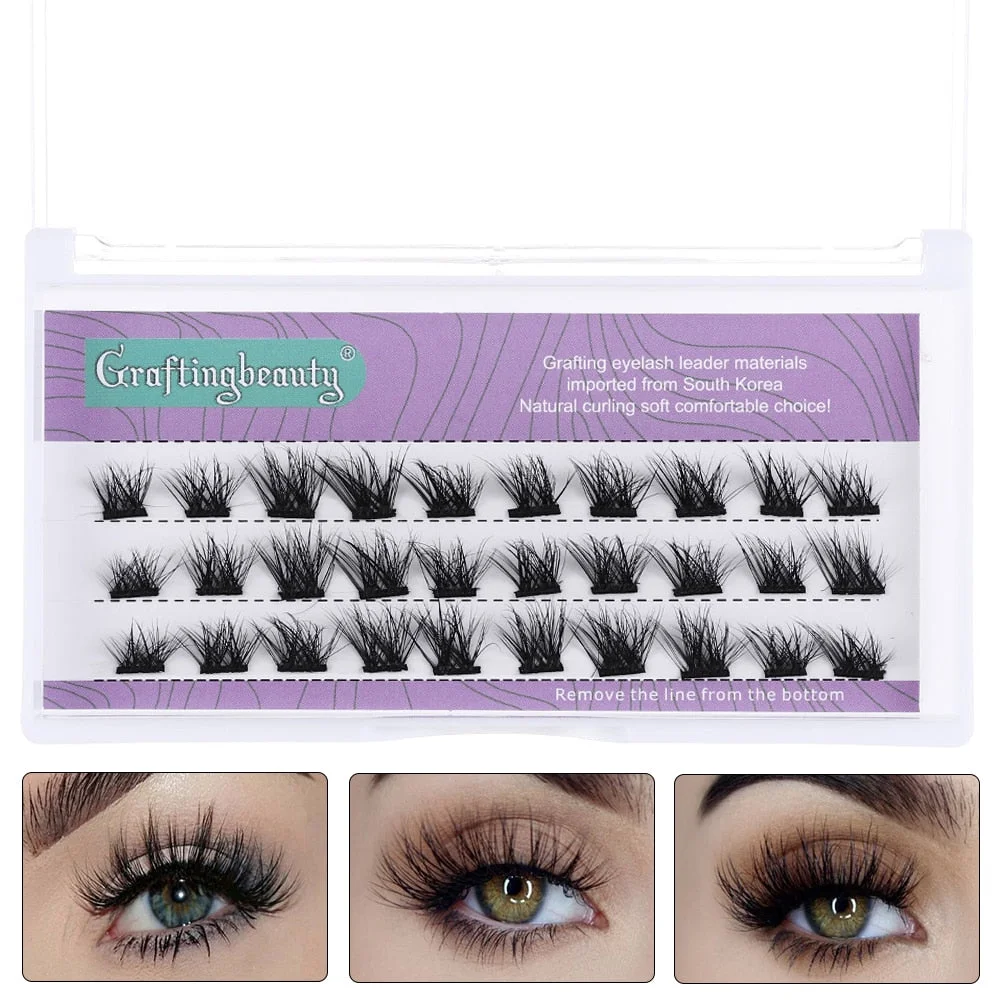 3D 24 Clusters C Curl Lashes DIY Individual Lash Volume Natural Fluffy Kit Handmade Lashes Home False Eyelash Extension Tool