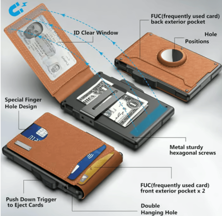✨Men's wallet - with pop-up aluminum case, money clip, slim leather slot, credit card holder, bifold minimalist wallet⏰Last Day 50% Off