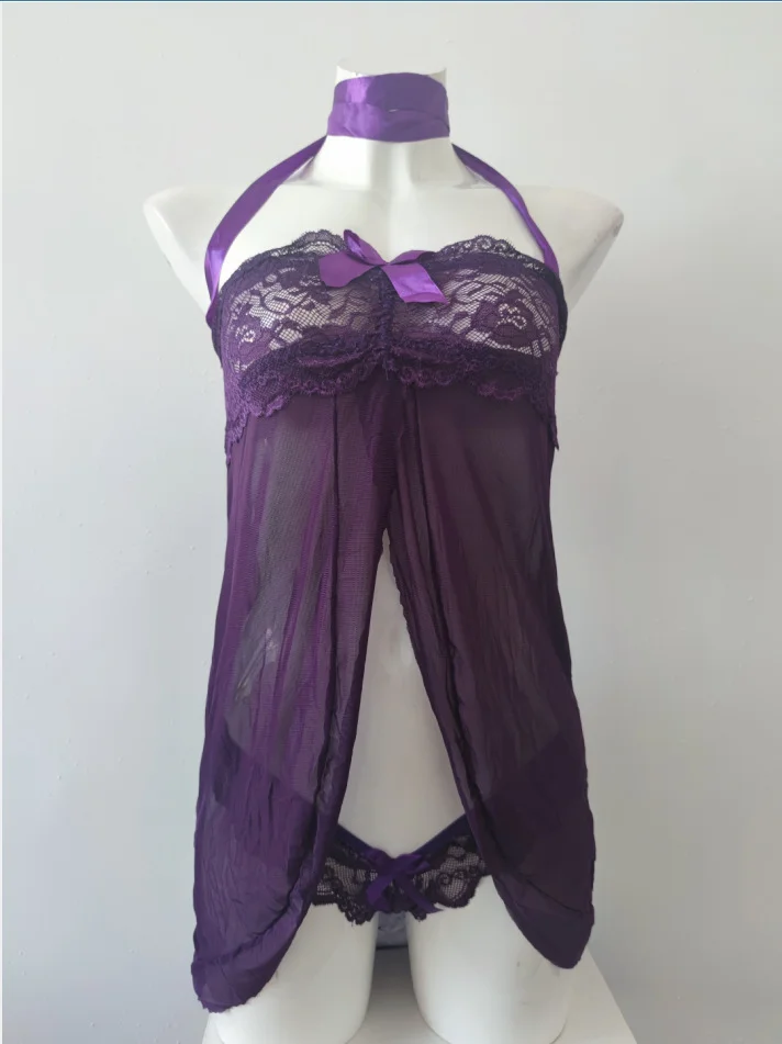 Uveng Uveng Neck Women's Multi-Color Mesh Sexy Ajamas Transparent Large-Size Low-Breasted Pajamas