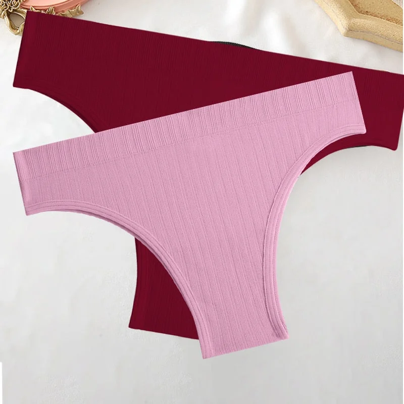 FINETOO 2PCS/Set M-XL Women Seamless Pantys 9 Solid Colors Sexy Brazilian Panties  Midi-Waist Underpants For Girls Fashion Thong