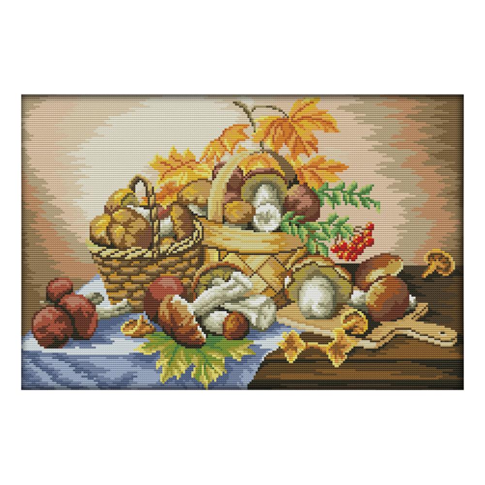 

Mushroom basket - 14CT Stamped Cross Stitch - 47*33cm, 501 Original