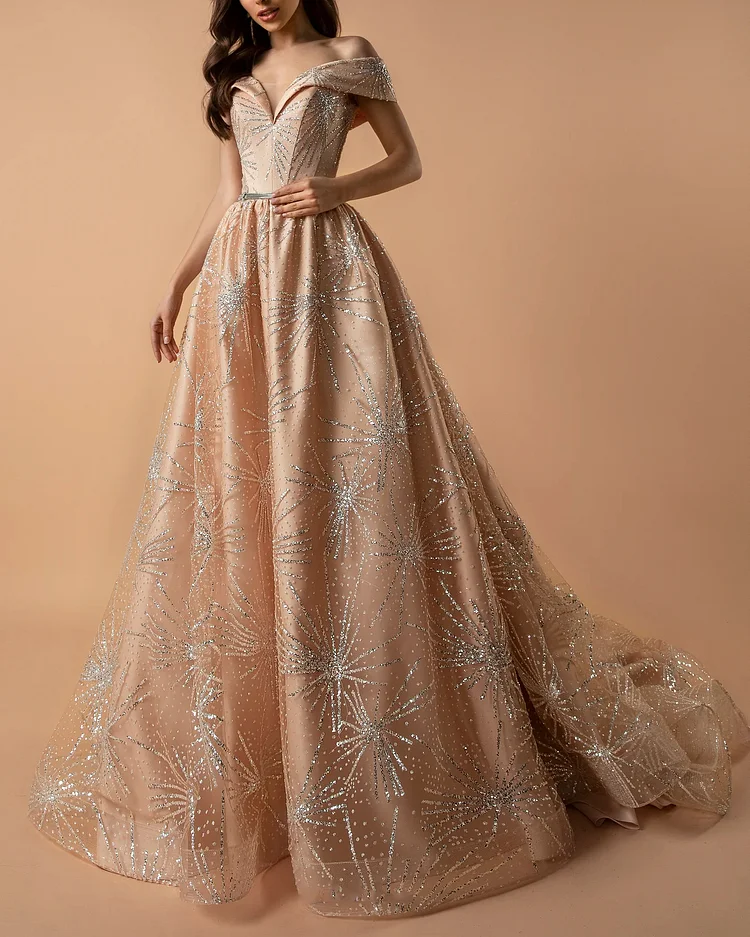 Women's Off Shoulder Embroidered Mesh Dress