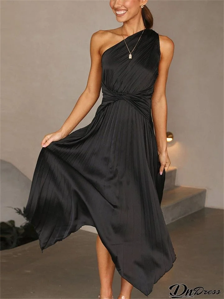 Summer Sexy Women's Pleated Sleeveless Maxi Cocktail Dress