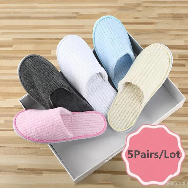 5 Pairs Winter Slippers Men Women  Hotel Disposable Slides Home Travel Sandals Hospitality Footwear One Size on Sale