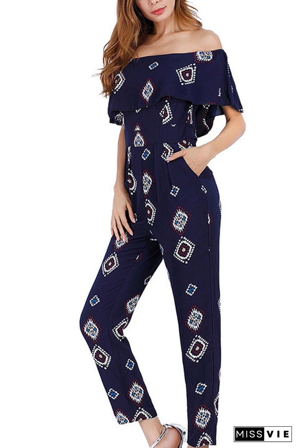 Off-the-shoulder Printed Chiffon Jumpsuit