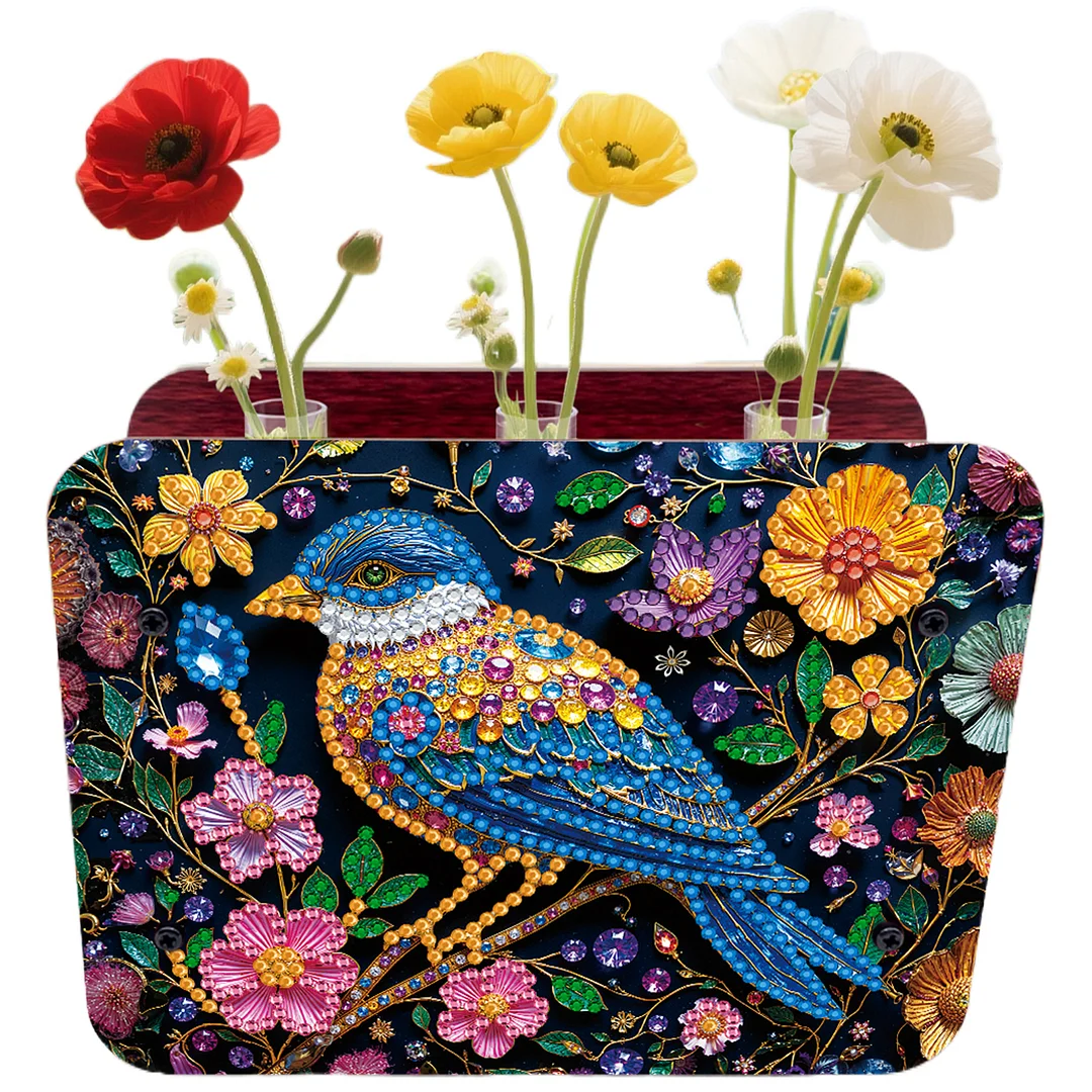 Bird DIY Flower Vase Wooden Double Sided Desktop Diamond Art Kit for Home Decor