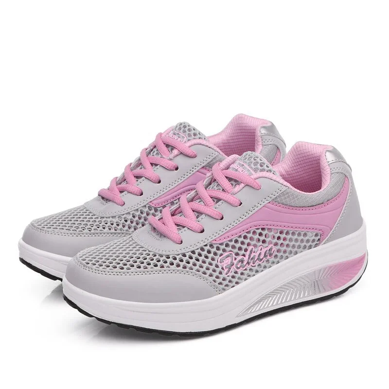 Women Platform Shoes Walking Shoes Casual Sport Fashion Height Increasing Woman Breathable Air Mesh Swing Wedges Sneakers