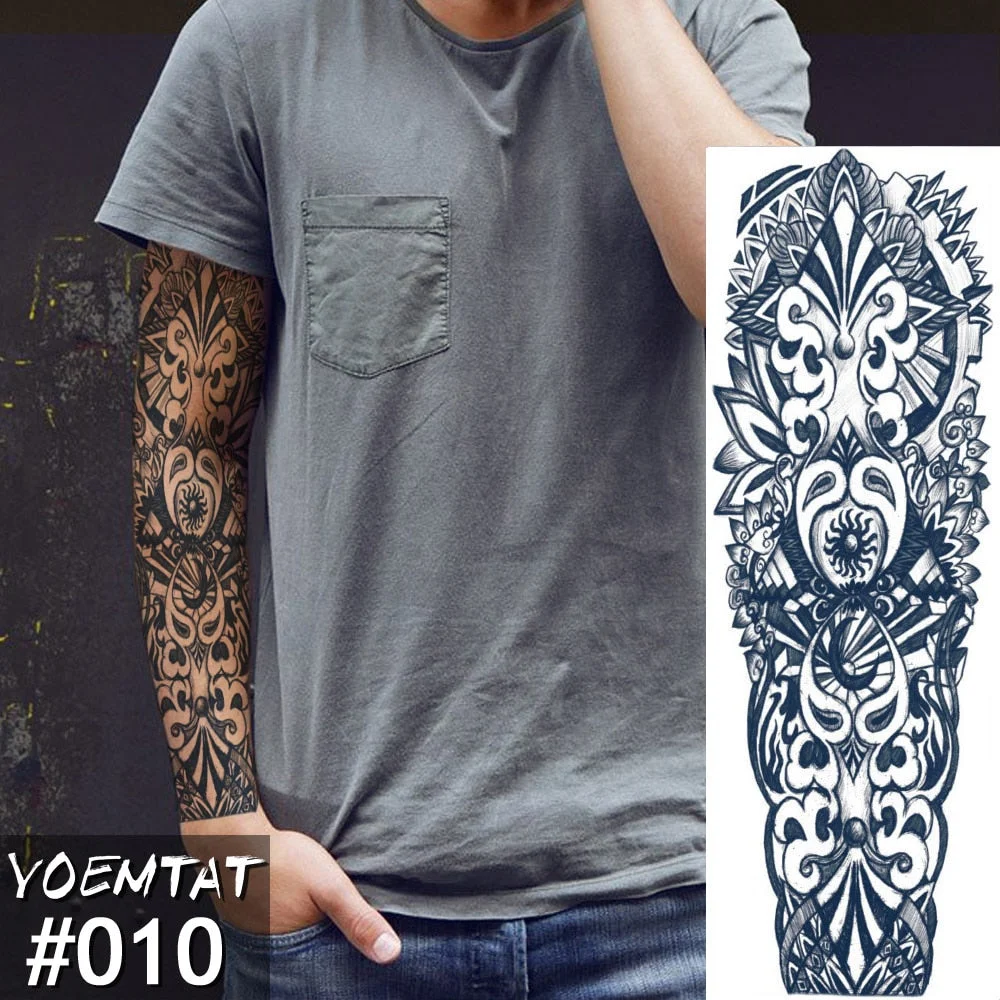 Large Arm Sleeve Tattoo Sketch Lion Tiger Waterproof Temporary Tatoo Sticker Wild Fierce Animal Men Full Bird Totem Tatto