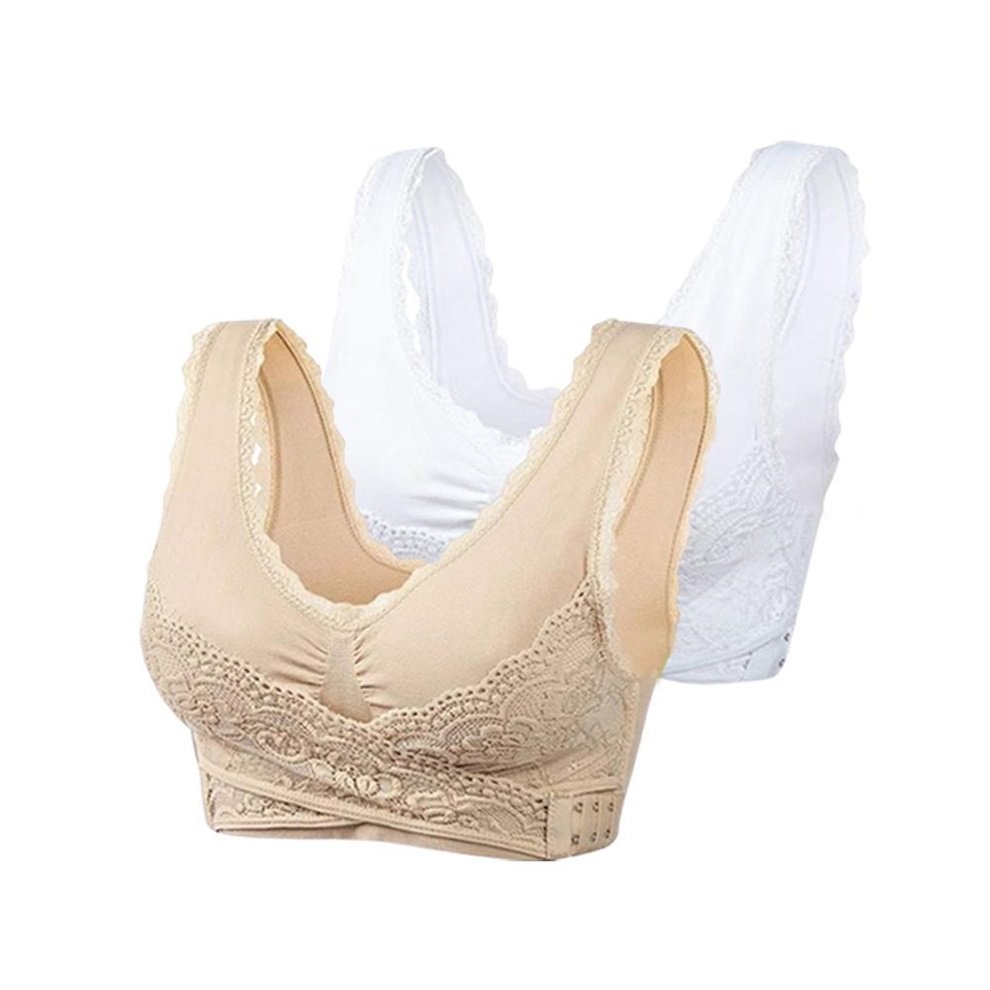 Front Cross Side Buckle Wireless Lace Bra