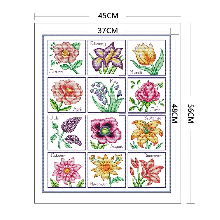 Joy Sunday Month - Flowers 14CT Stamped Cross Stitch 45*56CM