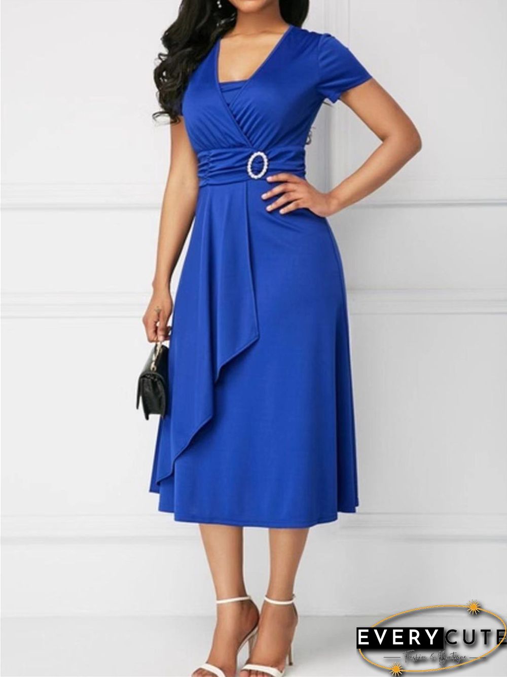 Fashion Temperament Asymmetric Skirt V-neck Dress Party Evening Dress Black Dresses