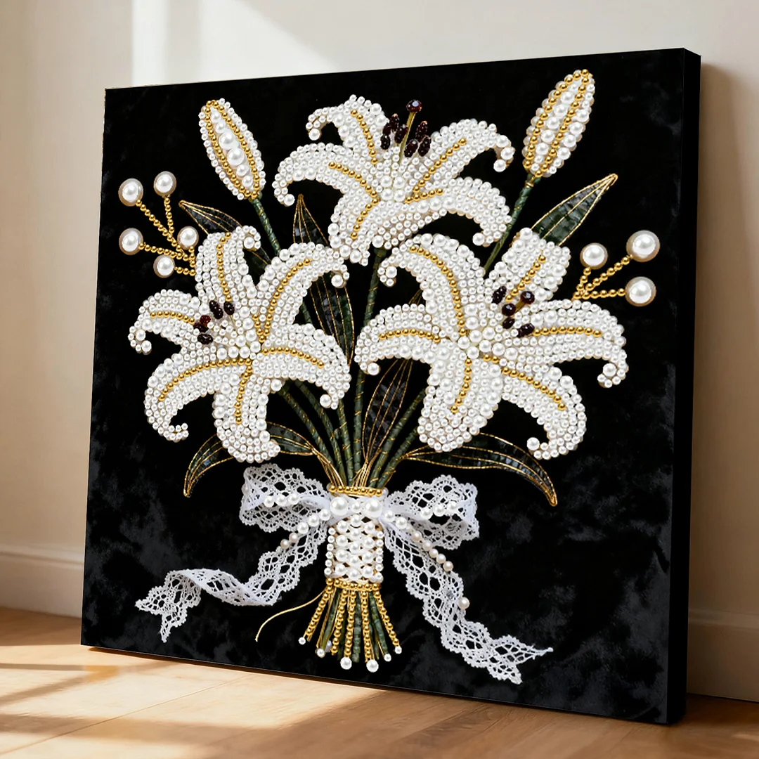 Blooming Flowers DIY Pearl Diamond Art Kit for Adult Home Decor 25x25cm With Frame
