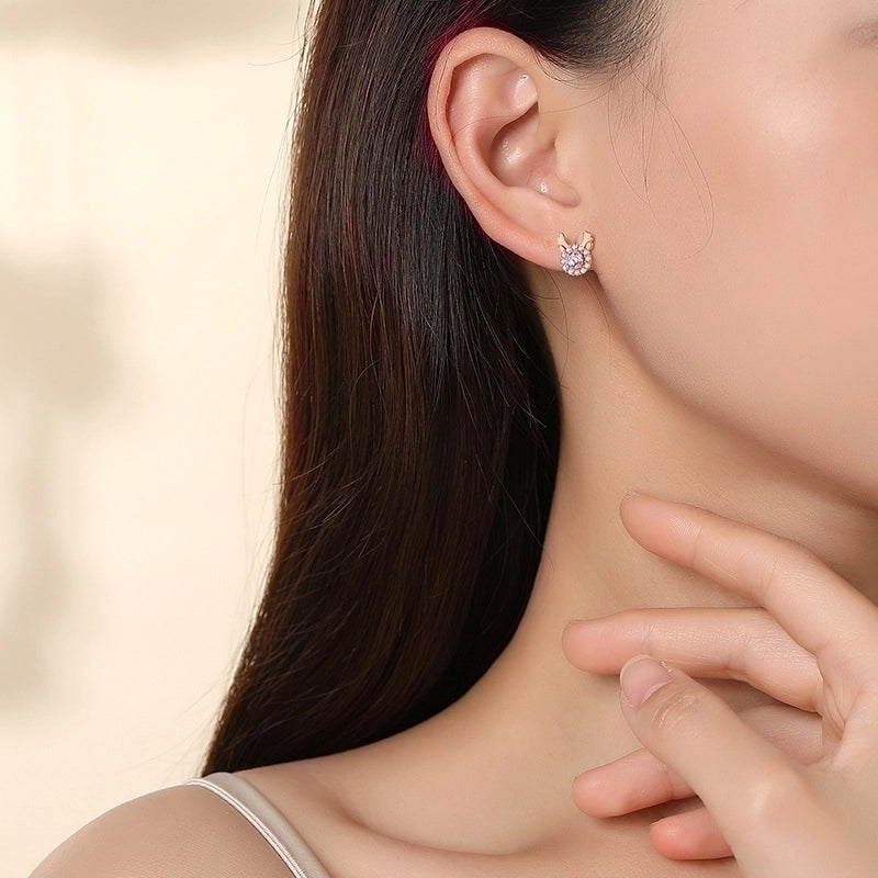 1 Pair Minimalist Heart Shape Flower Inlay Sterling Silver Zircon Ear Studs