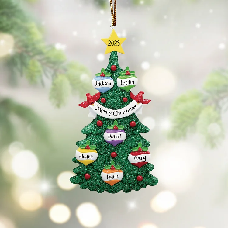 6 Names - Personalized Christmas Tree Ornaments Custom Text & Year Wooden Christmas Pendant Gifts for Family Friends