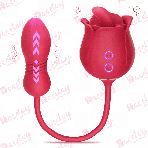 3in1 Tongue Licking Thrusting Vibrating Rose Extender  