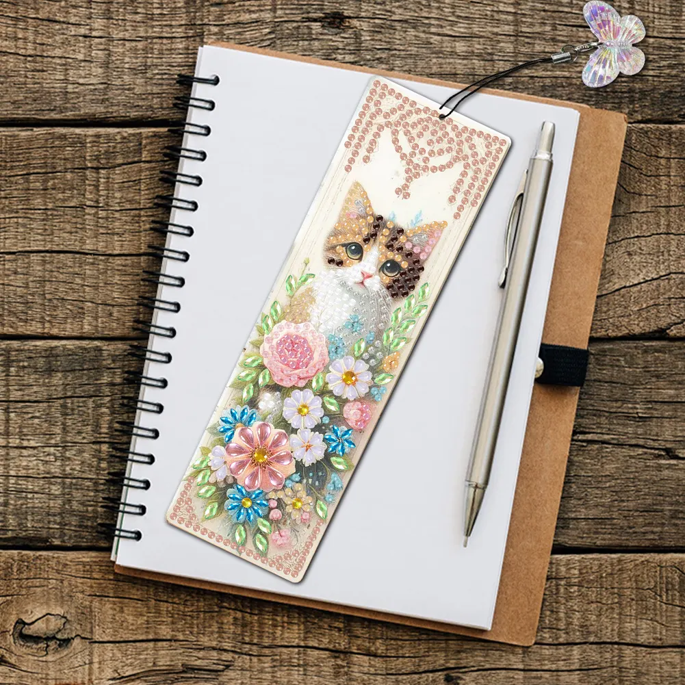 3Pcs Flower Cat DIY Special Shape Diamond Painting Bookmark for Book Lovers