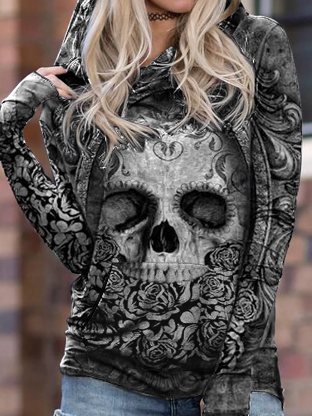 Skull Printed Street Style Hoodie