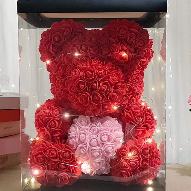 Rose Bear Artificial Foam Flowers with LED Light & Gift Box- Perfect Romantic Gift for Valentine's Day, Mother's Day, Anniversary, Wedding, Birthday, Thanksgiving, and Christmas 25cm/10inch 2024 - $20.99 –P2