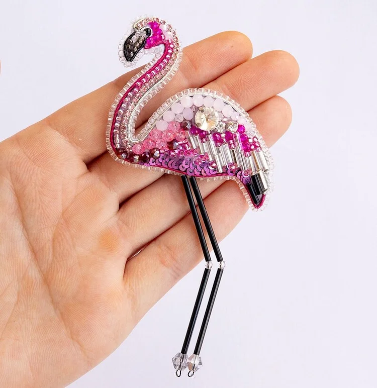 Flamingo Bead embroidery kit. Seed Bead Brooch kit. DIY Craft kit. Bird beading kit. Needlework beading. Handmade Jewelry Making Kit