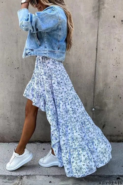 Printed Flower Tuxedo Skirt