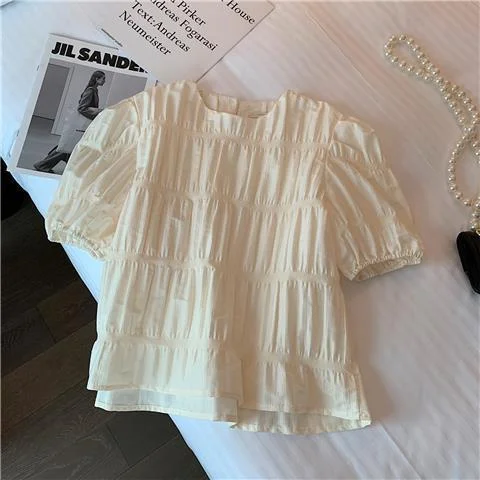 Nigikala Women Shirts Blouses 2022 Blusas Mujer De Moda Sweet Temperament Ladies Tops Femme Puff Sleeve Folds Fashion Blouse