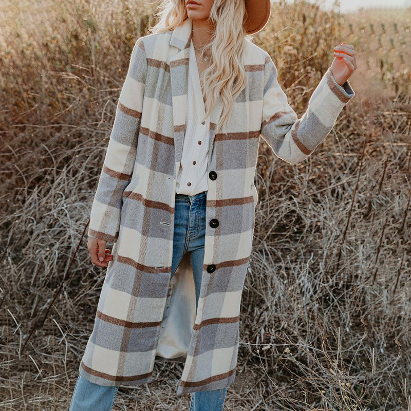 Wearshes Fashion Casual Long Plaid Coat wearshes