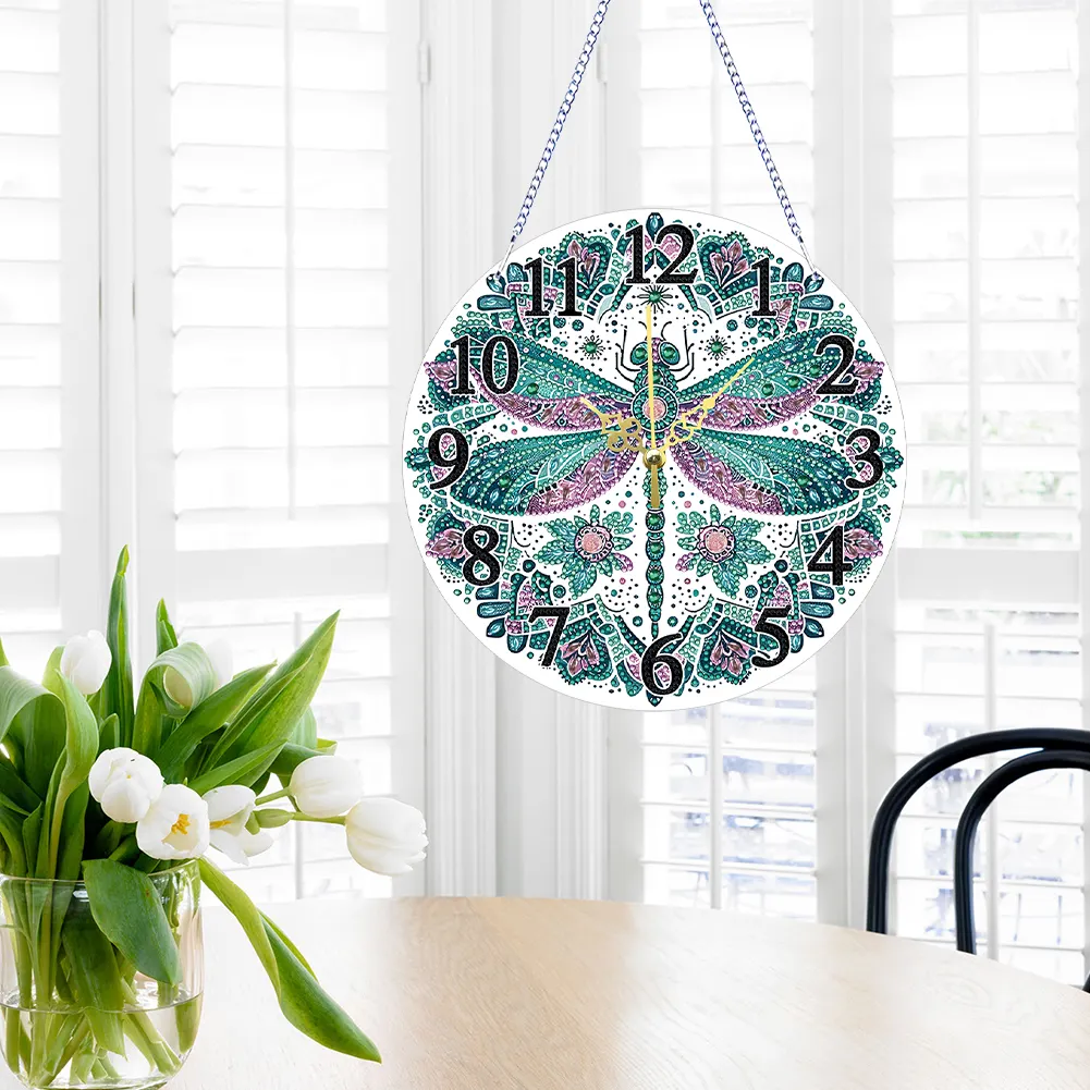 DIY Mandala Dragonfly Acrylic Special Shaped 5D Diamond Painting Hanging Clock Art Craft