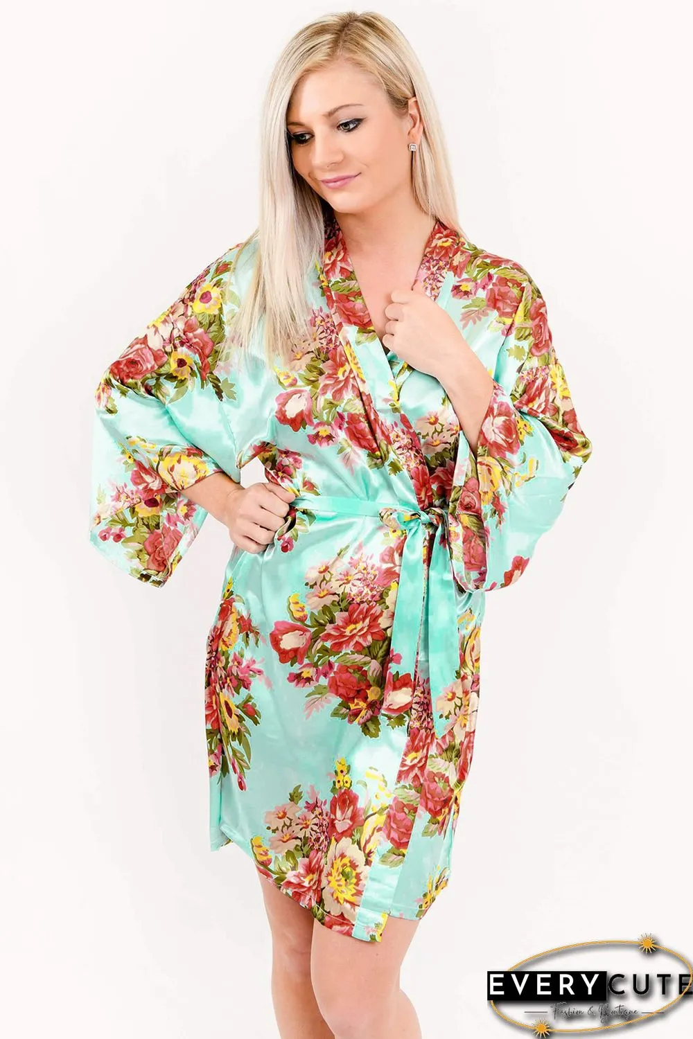 Green Floral Bundles Robe with Belt