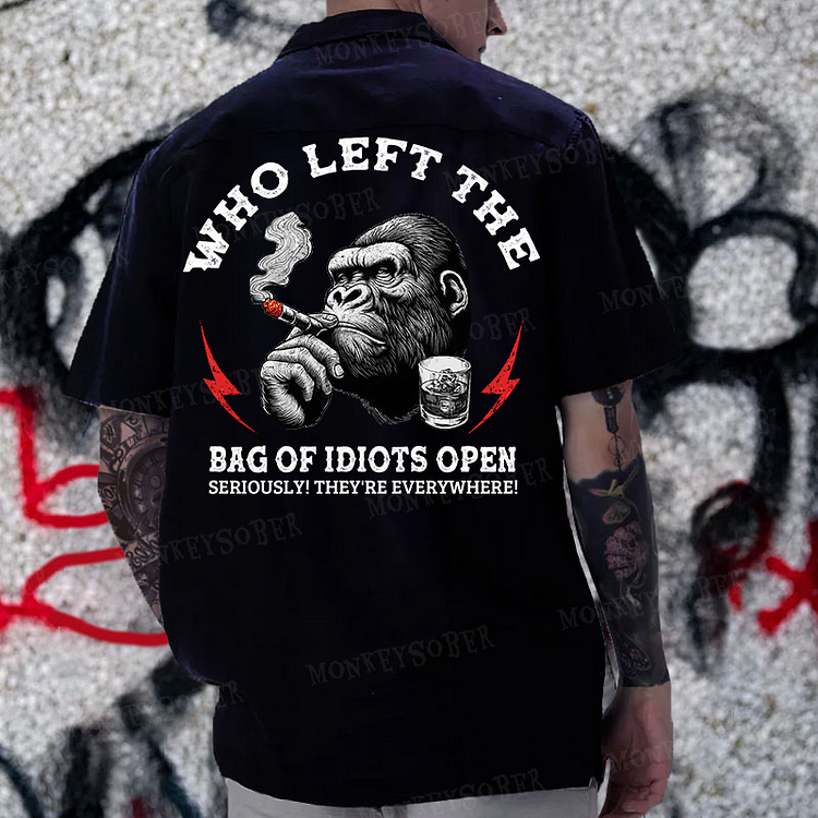 Who Left The Bag Of Idiots Open? Reversible Printed Button Up Shirt