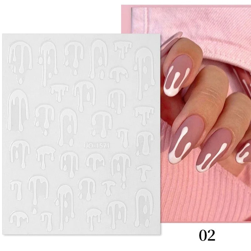 1Pc Black White French 3D Nail Sticker Hollow Painting Nail Trasnfer Sliders Manicure Butterfly Star Heart Pattern Nail Decor-Nail Inspo