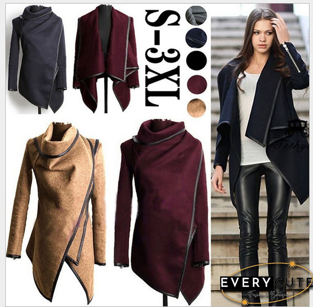 Fashion Long Sleeve Turn-Down Collar Open Stitch Woolen Plain Womens Coats Abrigos Mujer 5 colors
