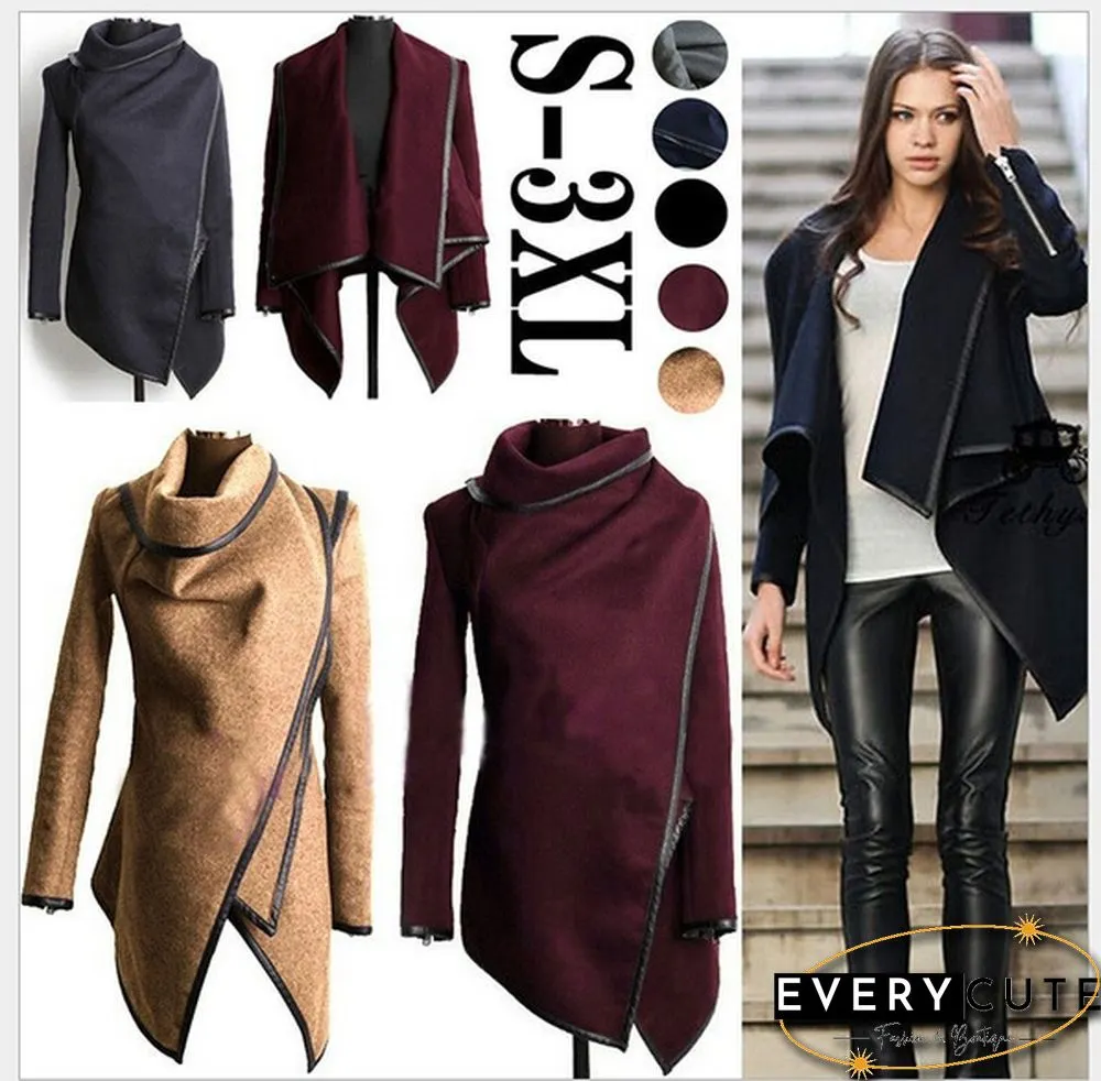 Fashion Long Sleeve Turn-Down Collar Open Stitch Woolen Plain Womens Coats Abrigos Mujer 5 colors
