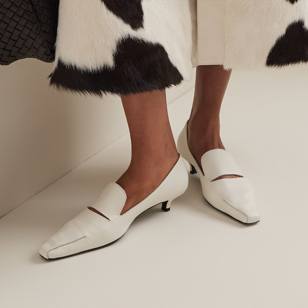 White Vegan Leather Square Toe Stiletto Heel Loafers Nicepairs