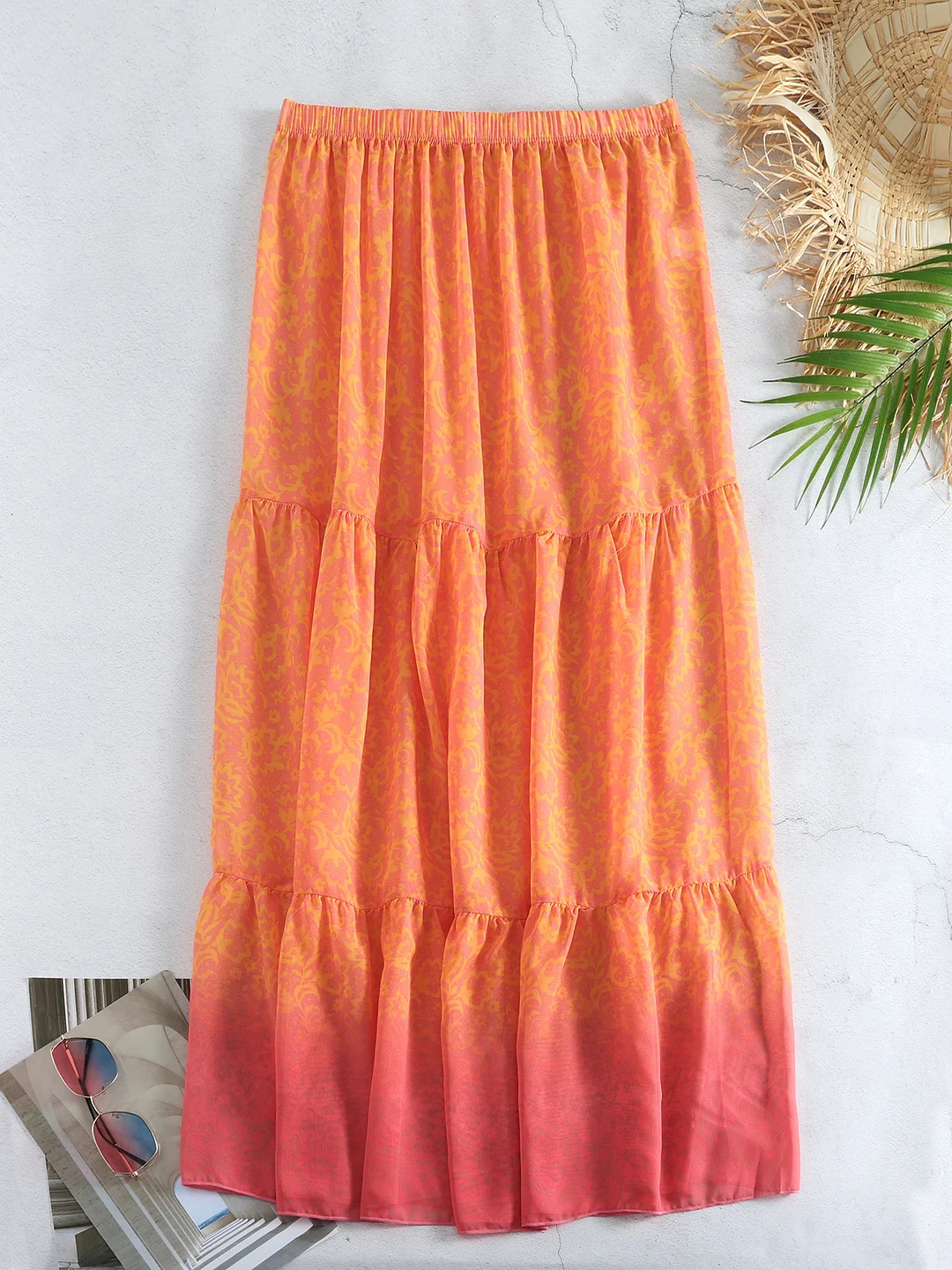 Uveng Gradient Print Split Swimsuit Women 2025 New Bikini Skirt Three-Piece Bikini