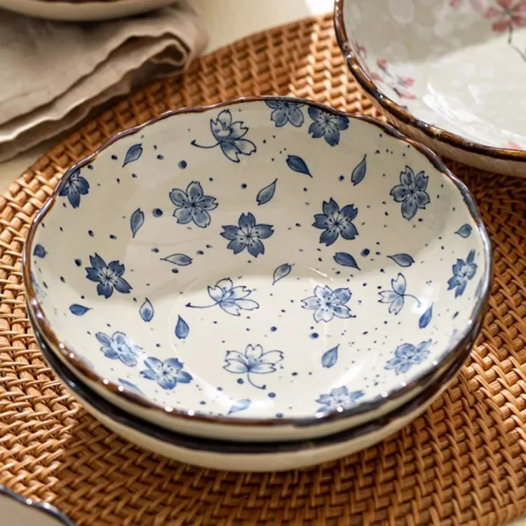 Pasta Bowl 7.5 Inch Japanese Salad Bowl Dinner Plate Irregular Porcelain Plate