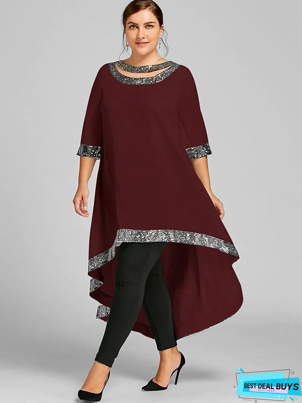 Women's Swing Dress Midi Dress - 3/4 Length Sleeve Solid Color Clothing Spring & Summer Plus Size Casual White Black Blue Wine Navy Blue White Dresses