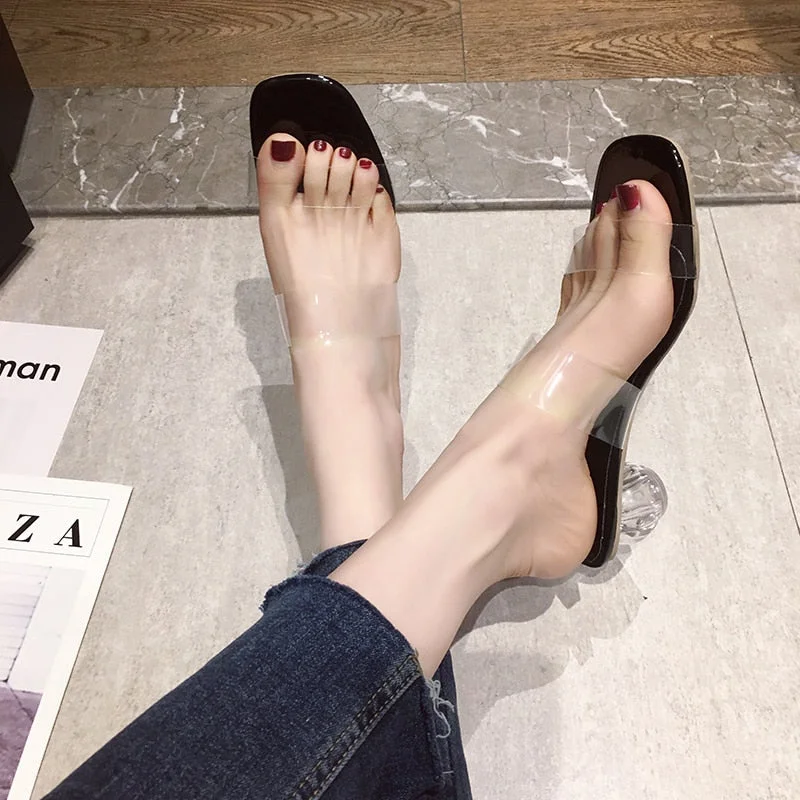 Transparent High Heels Women Square Toe Sandals Summer Shoes Woman Clear High Pumps Wedding Jelly Buty Damskie Heels Slippers