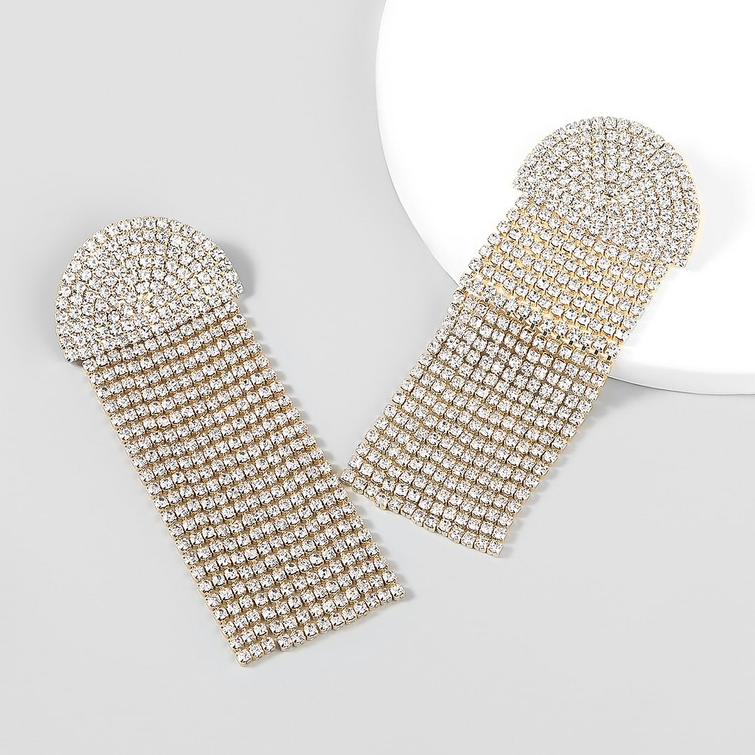 Semicircle Diamond Tassel Earrings