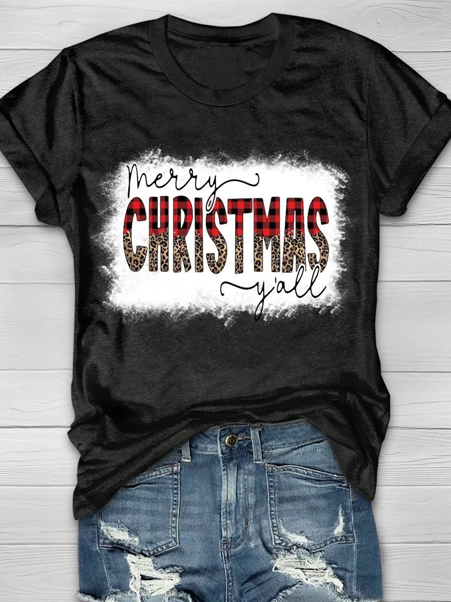 Merry Christmas Leopard Print Short Sleeve T-shirt