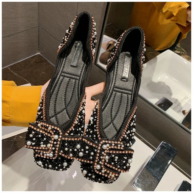 2020 Women Flat Shoes Fashion Bling Rhinestone Flat Ballet Bow-knot Slip On Ladies Lazy Loafers Casual Flat Shoes