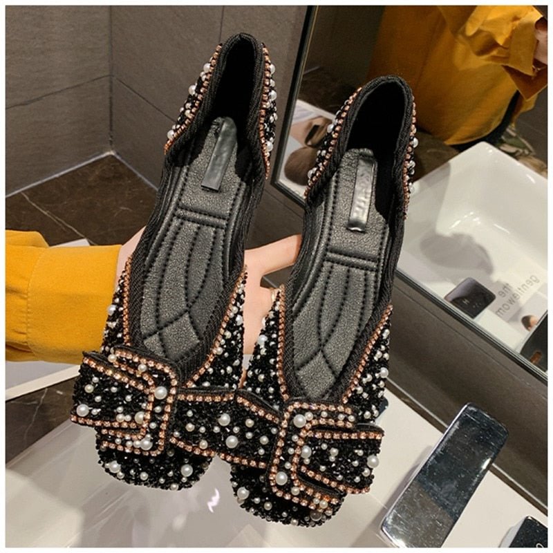 2020 Women Flat Shoes Fashion Bling Rhinestone Flat Ballet Bow-knot Slip On Ladies Lazy Loafers Casual Flat Shoes