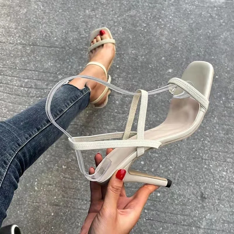 2022 Women Sandals Pumps Summer Fashion Open Toe High Heels Shoes Females Narrow Band Thick Heels 8/10cm Party Ladies Shoes